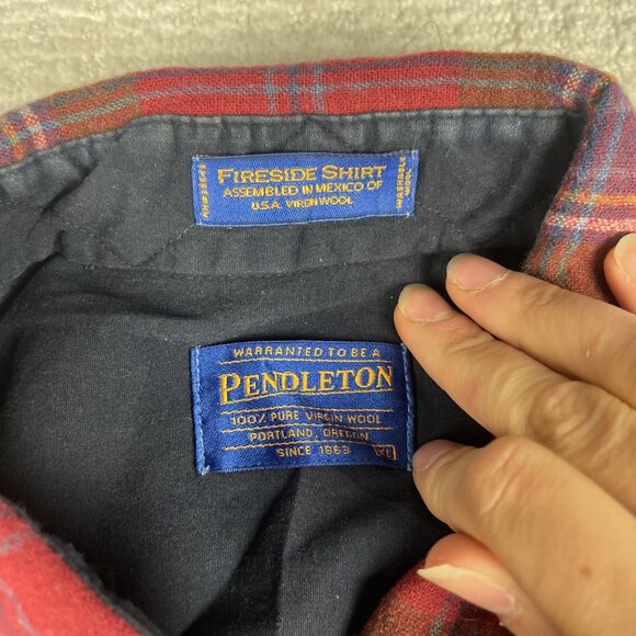 Pendleton Shirt Mens XL Red Button Up 100% Pure virgin Wool Plaid Flannel Casual - Picture 6 of 16
